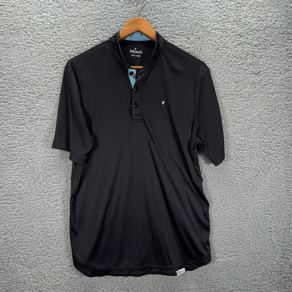 Primo Polo Shirt Mens Large Black Blade Collar Wicking Golf Short Sleeve